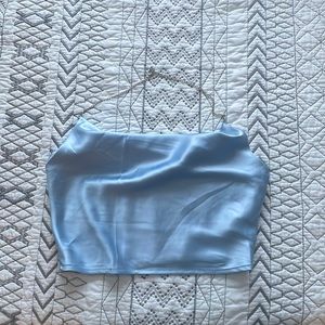 Blue satin halter top